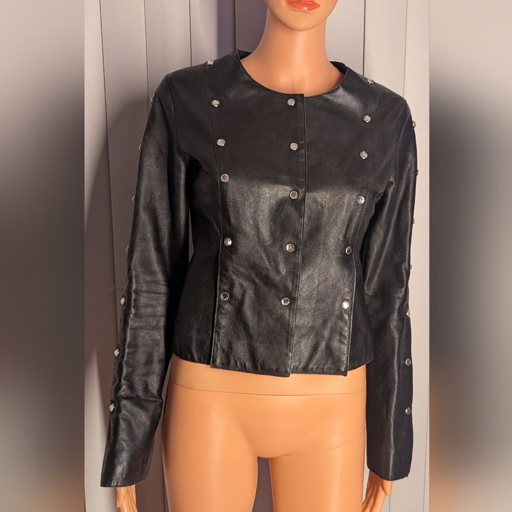 Cache Leather Jacket with Diamond Like Studs
